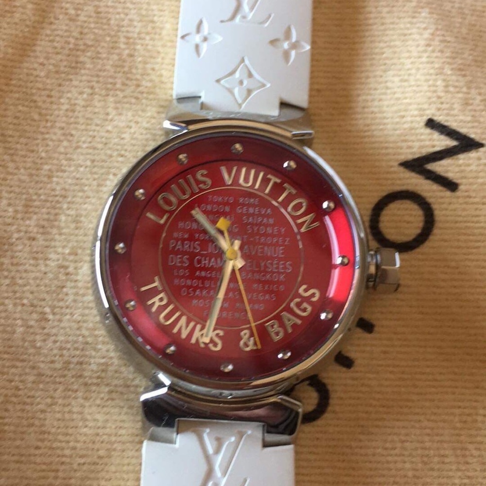RARE!! Louis Vuitton Tambour Trunks & Bags Watch Red Dial